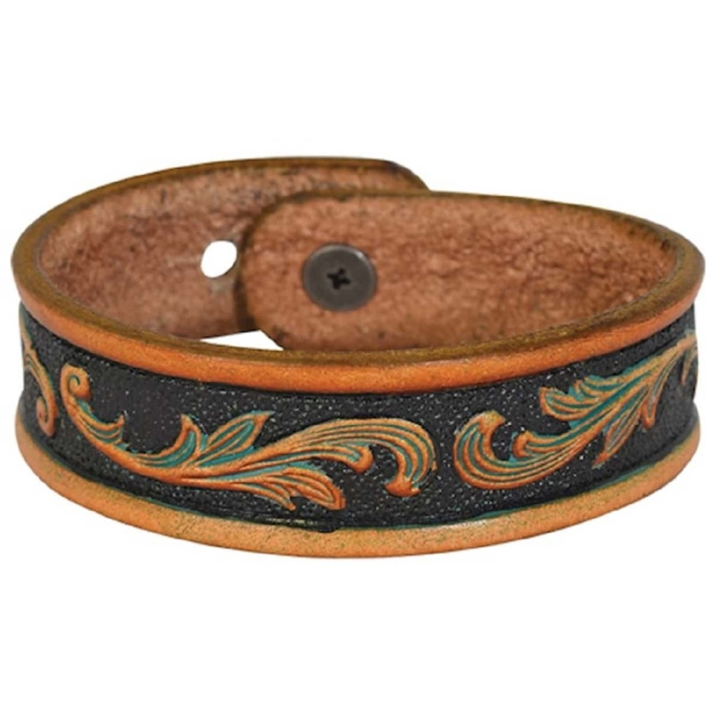 Justin Justin Tooled Gold Brown Genuine Leather Bracelet 22129bj2 Nwt